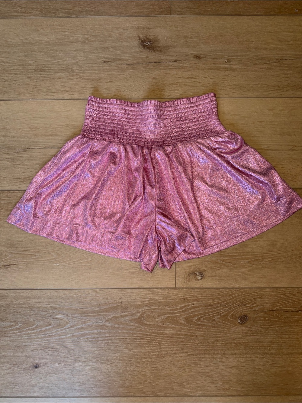 TCEC pink shimmer metallic smocked shorts - sorority, concert, girly, Barbie
